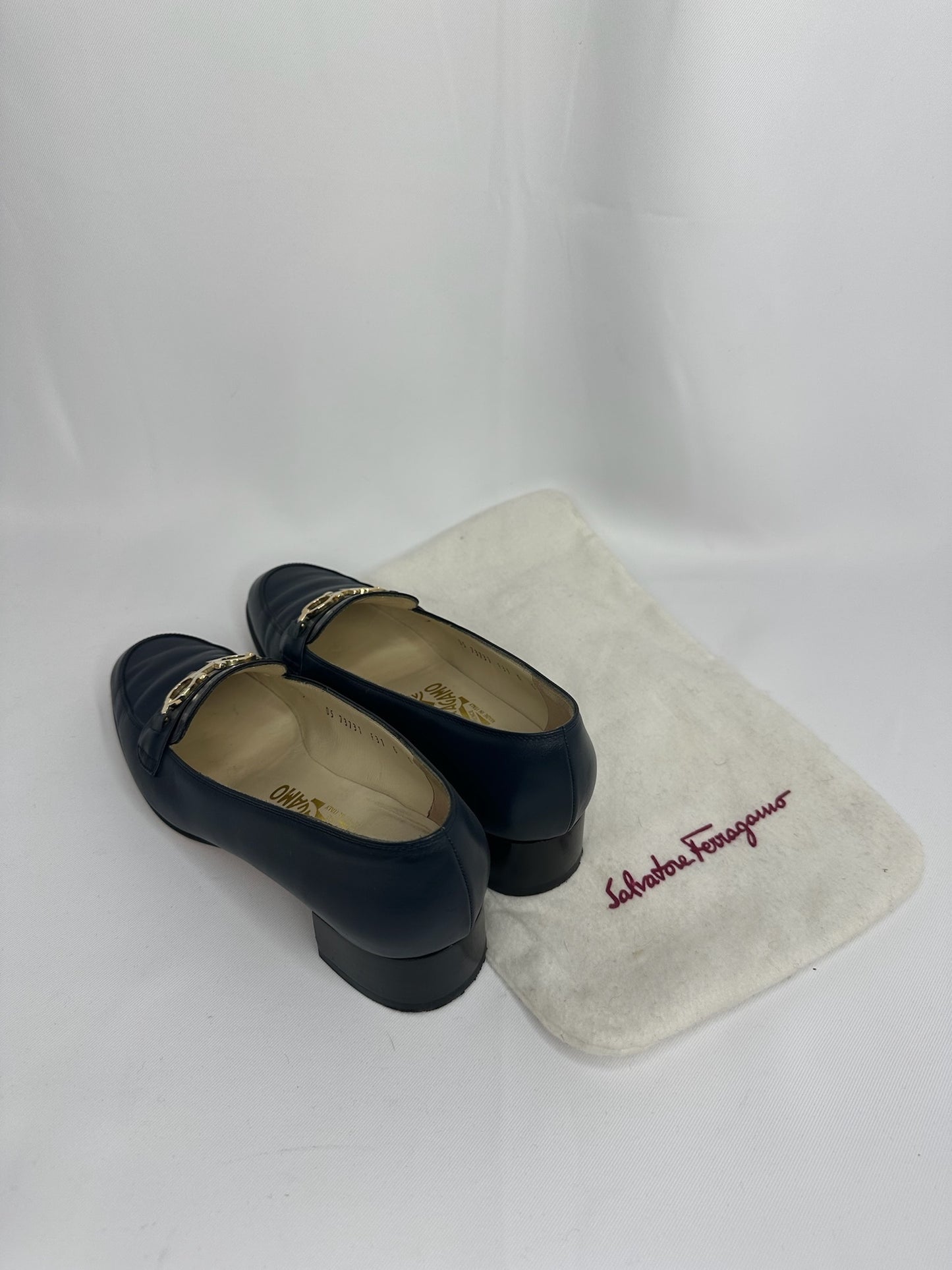 025. Ferragamo Blue Navy Vintage Loafers 36 (small fit)