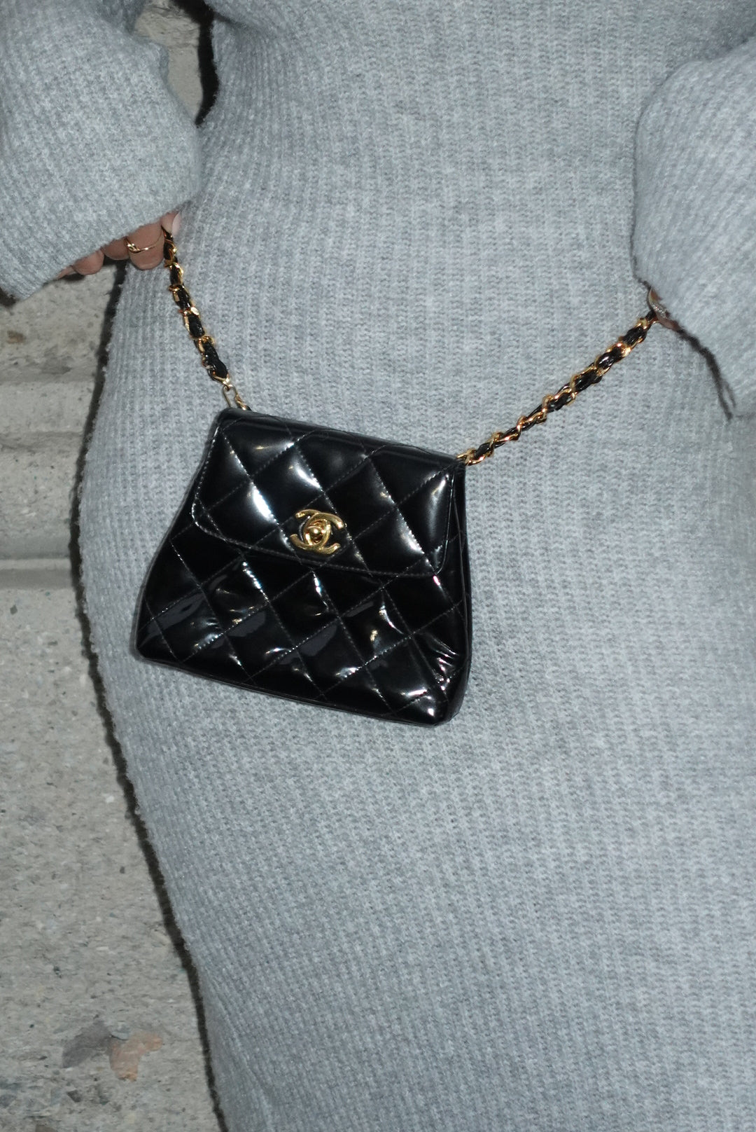 Chanel Vintage Black Patent Leather Timeless Belt Bag CC Logo