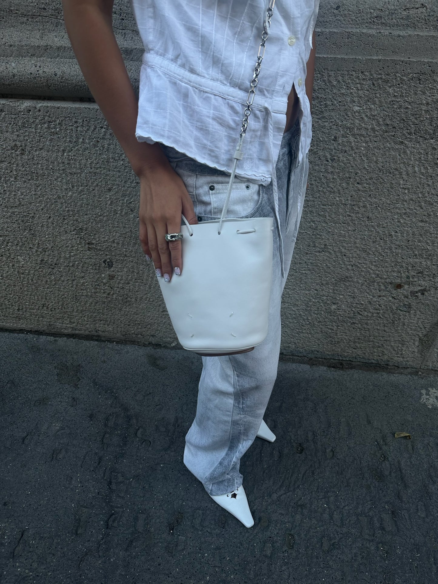 Maison Margiela White Tabi Crossbody Bucket Bag