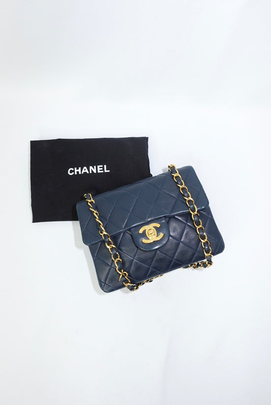 vintage chanel mini square navy blue