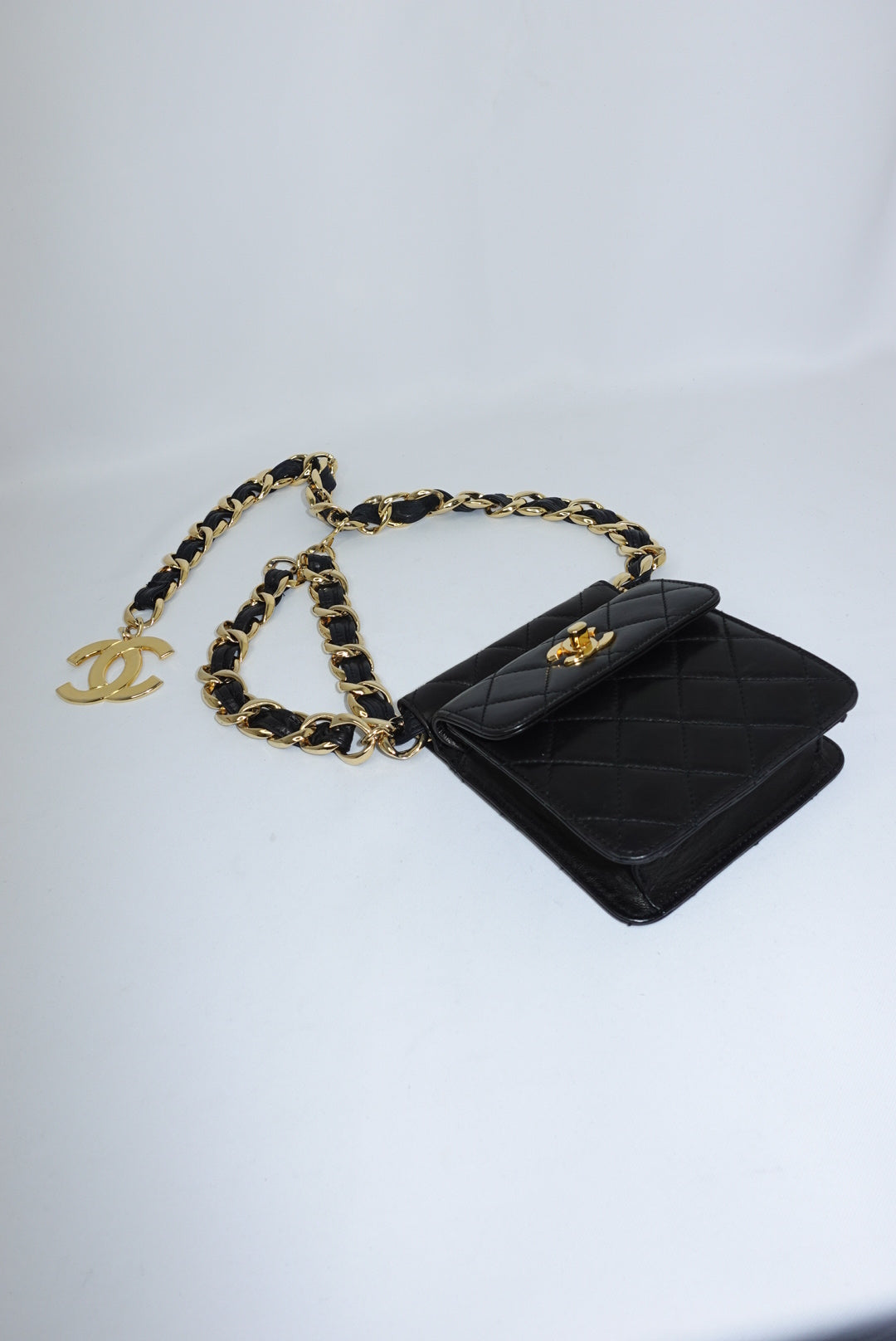 Chanel Vintage Black Timeless Belt Bag CC Logo Chain