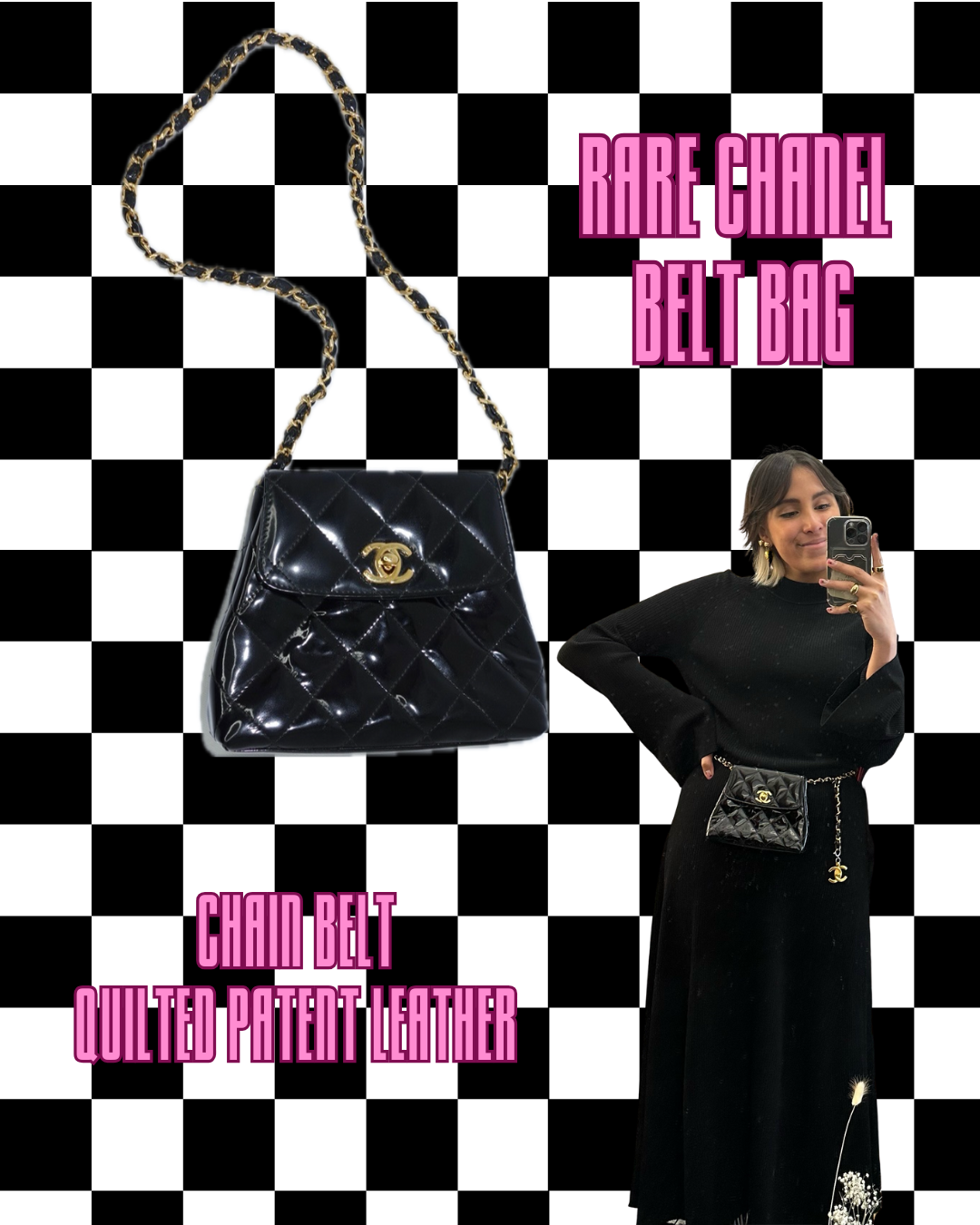 Chanel Vintage Black Patent Leather Timeless Belt Bag CC Logo
