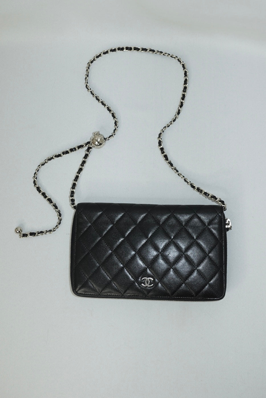 Chanel Timeless Re-Worked Zip Big Vintage Wallet with Chain Black