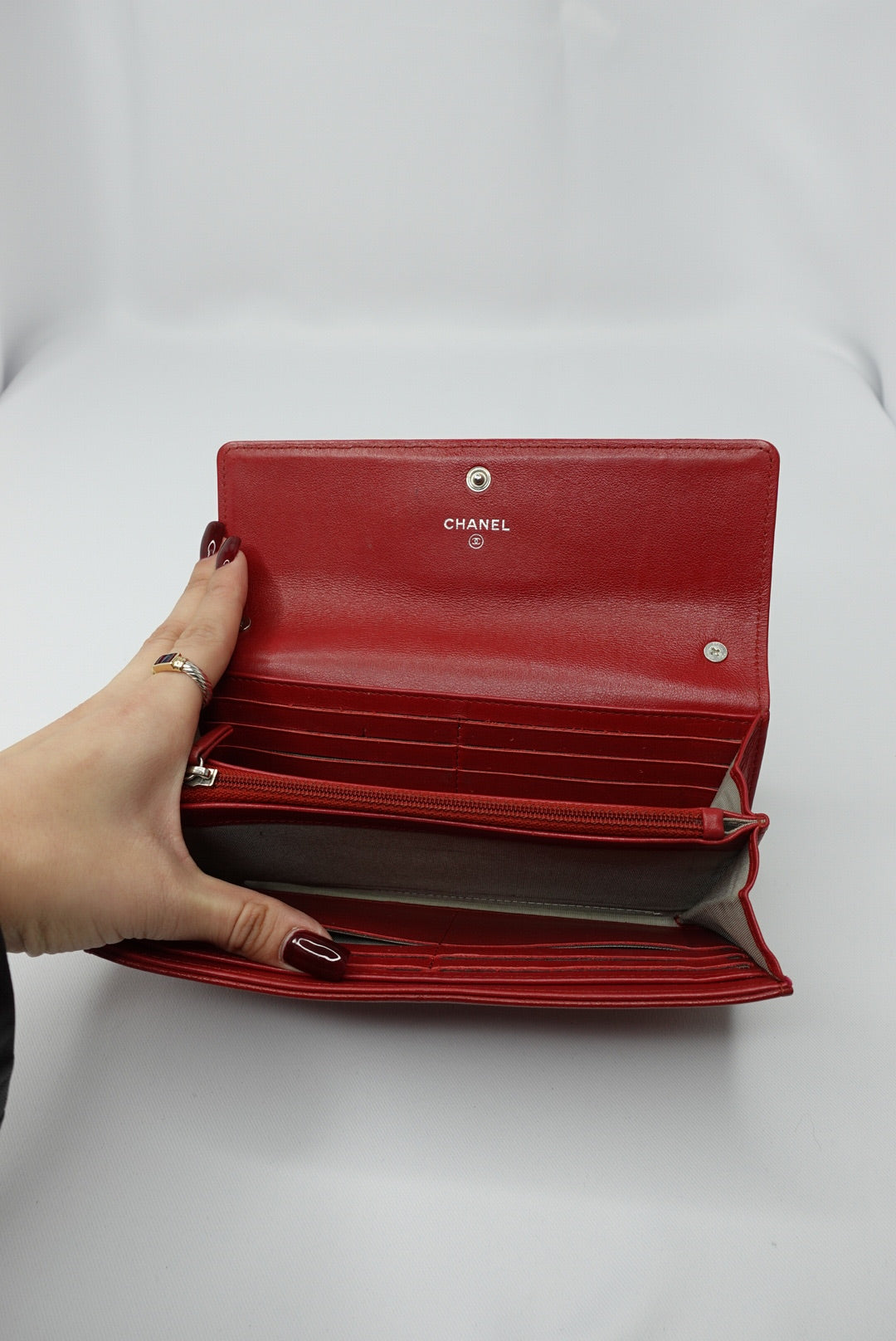 013.Chanel Re-Worked Flap W.O.C. Red CC logo