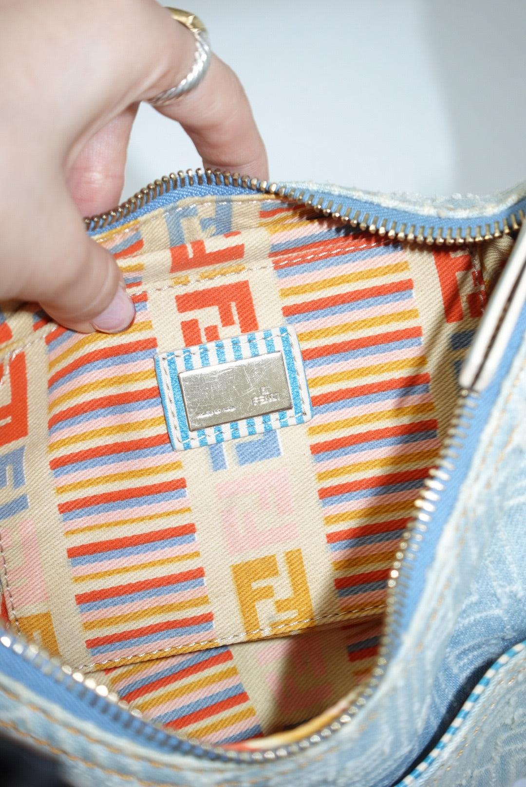 Fendi FF Zucca Light Wash Denim Hobo Bag