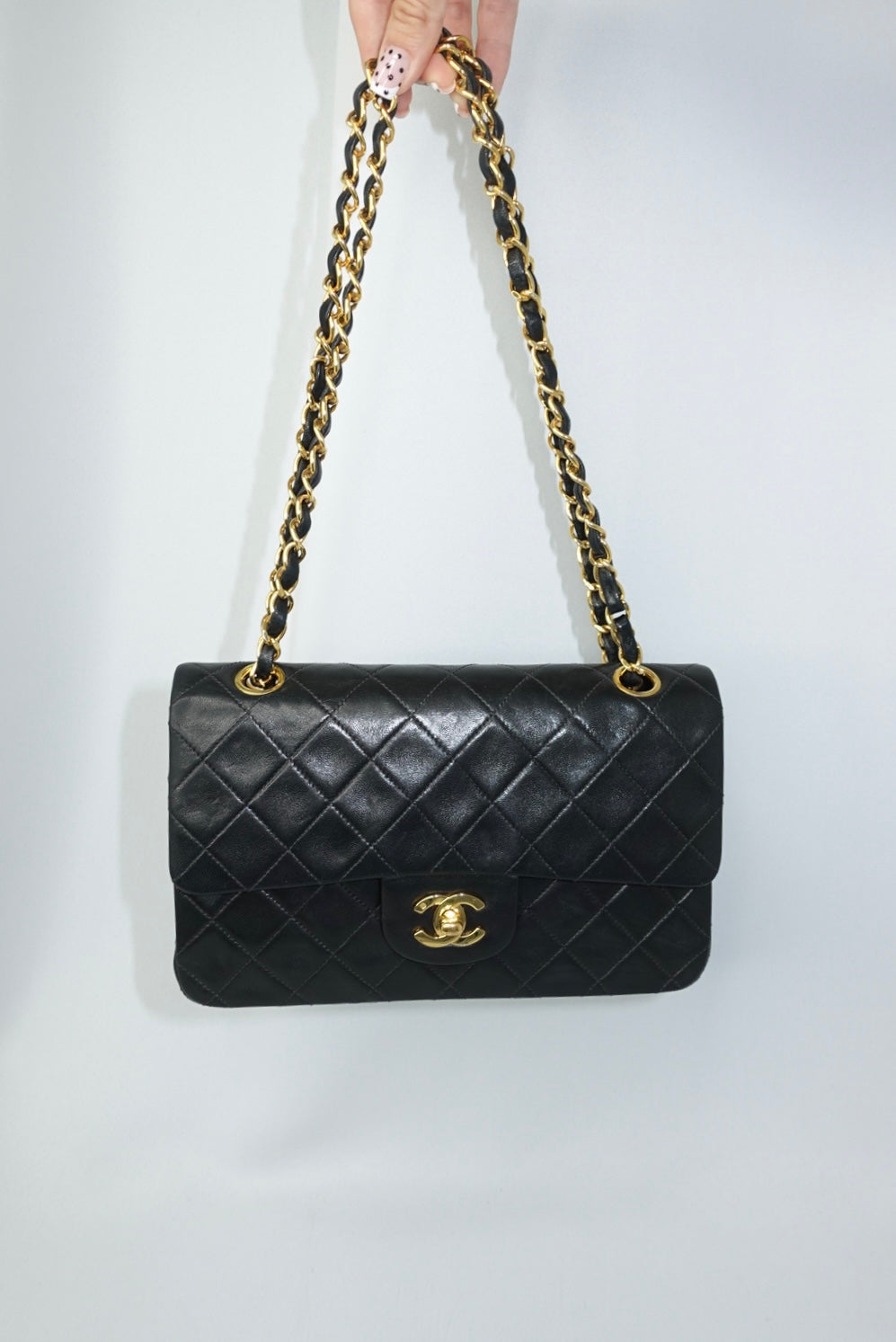 155. Chanel Vintage Timeless Classic 23 Double Flap Black Full Set