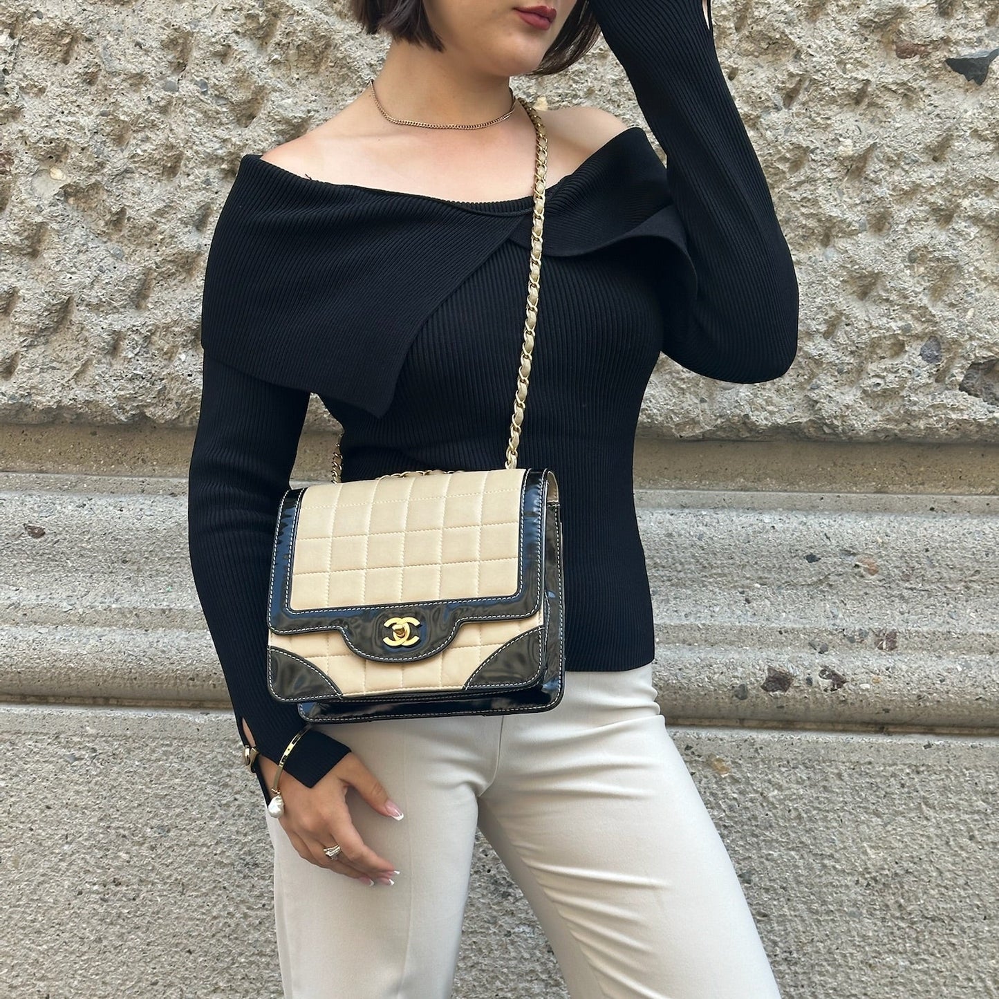 Chanel Vintage Timeless Classic Single Flap Nero e Crema