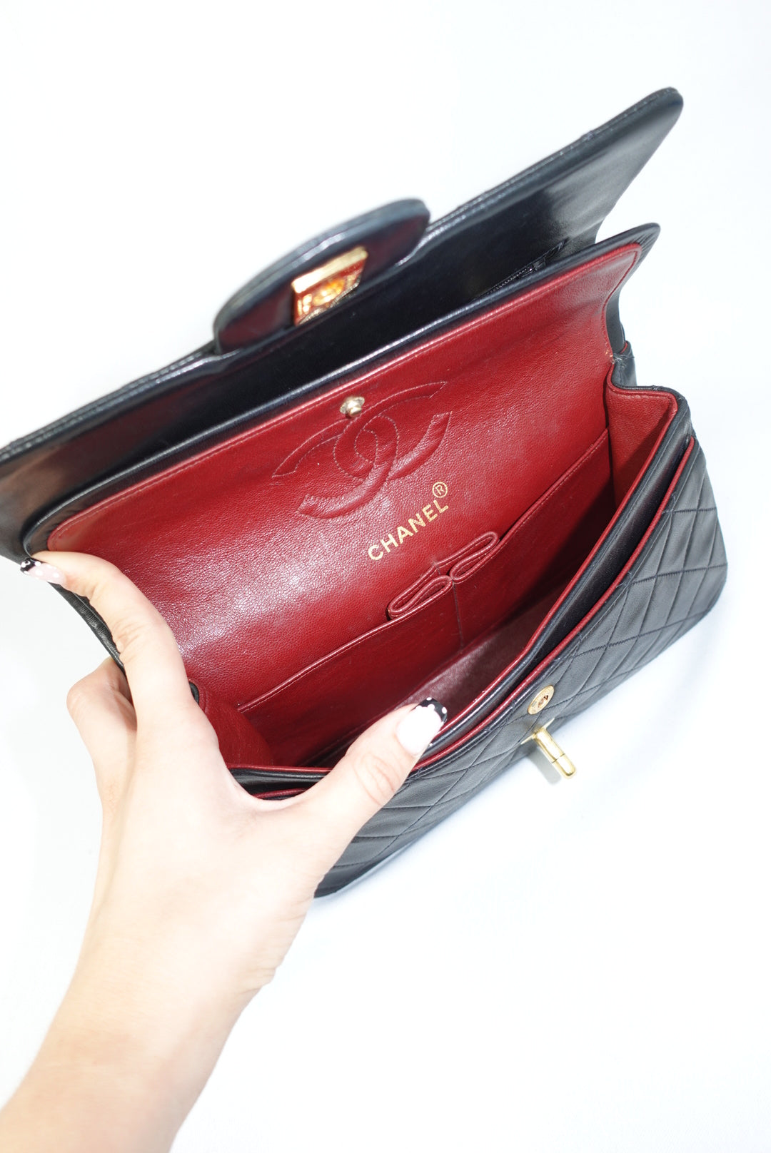 155. Chanel Vintage Timeless Classic 23 Double Flap Black Full Set