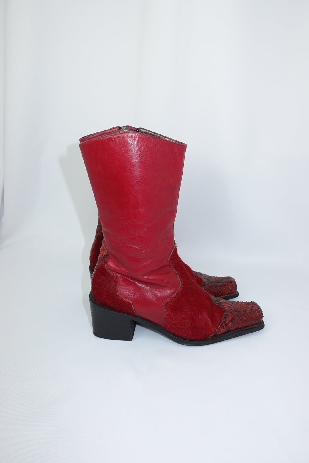 Red Leather Python and Ponyhair Western Boots 38