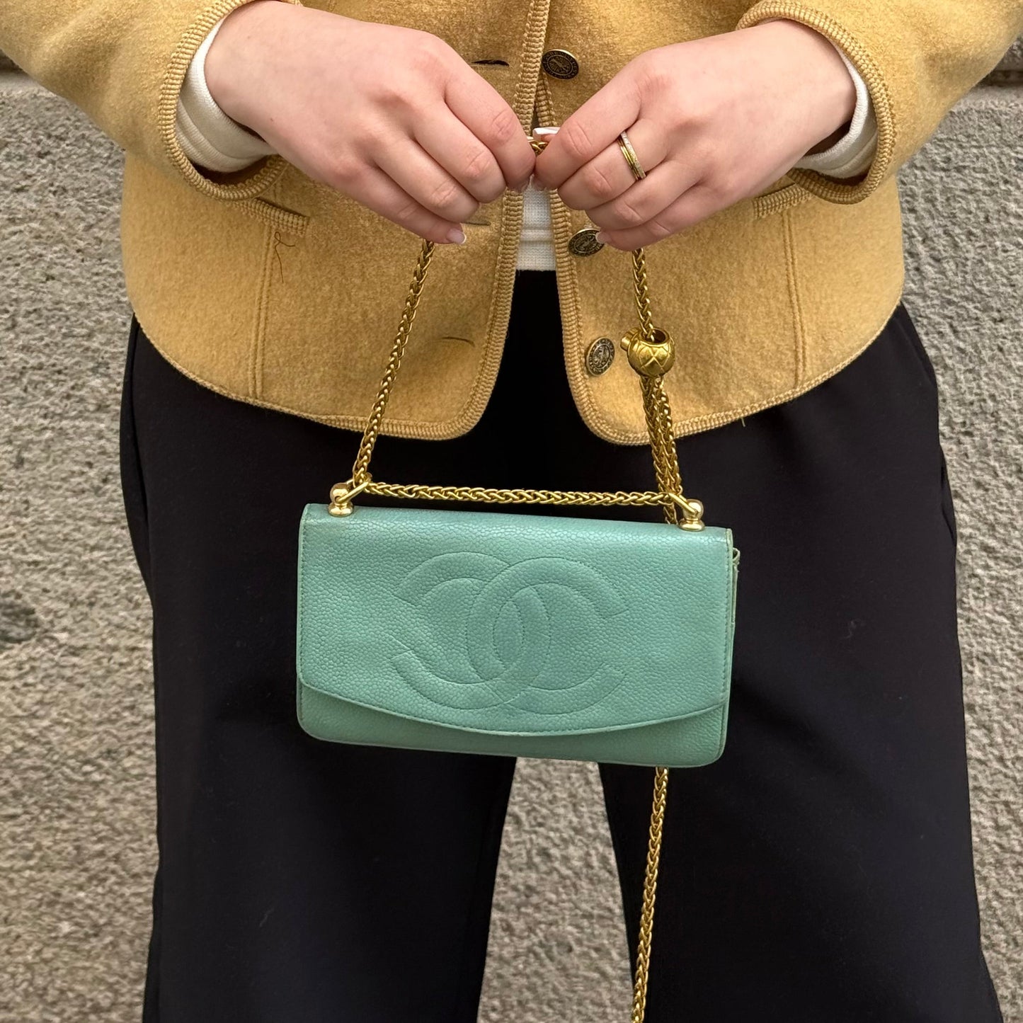 Chanel Teal Wallet on Chain Re-worked