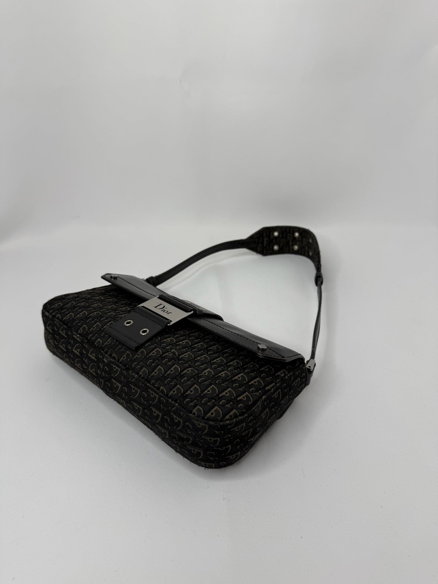 114. Christian Dior Vintage Mini Columbus Black Leather & Canvas Monogram Bag