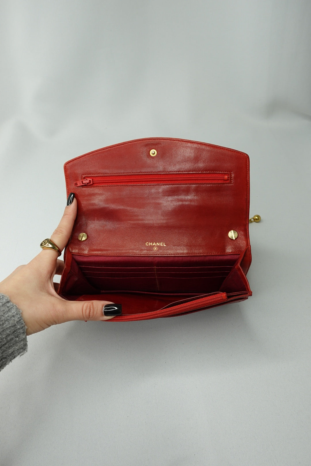 007.Re-Worked Chanel CC Flap Vintage W.O.C Red Grained Calfskin