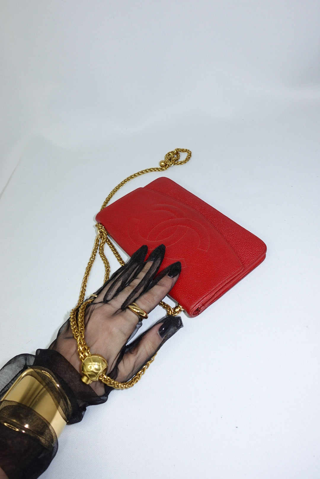 007.Re-Worked Chanel CC Flap Vintage W.O.C Red Grained Calfskin