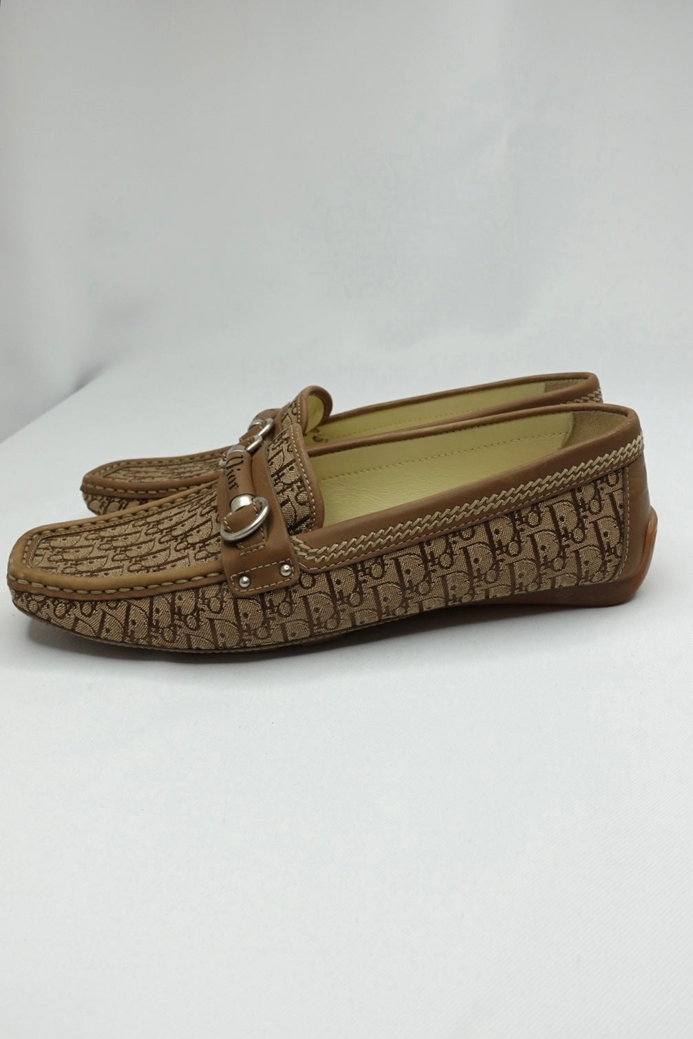 036. Dior Canvas Monogram Loafers Beige 37