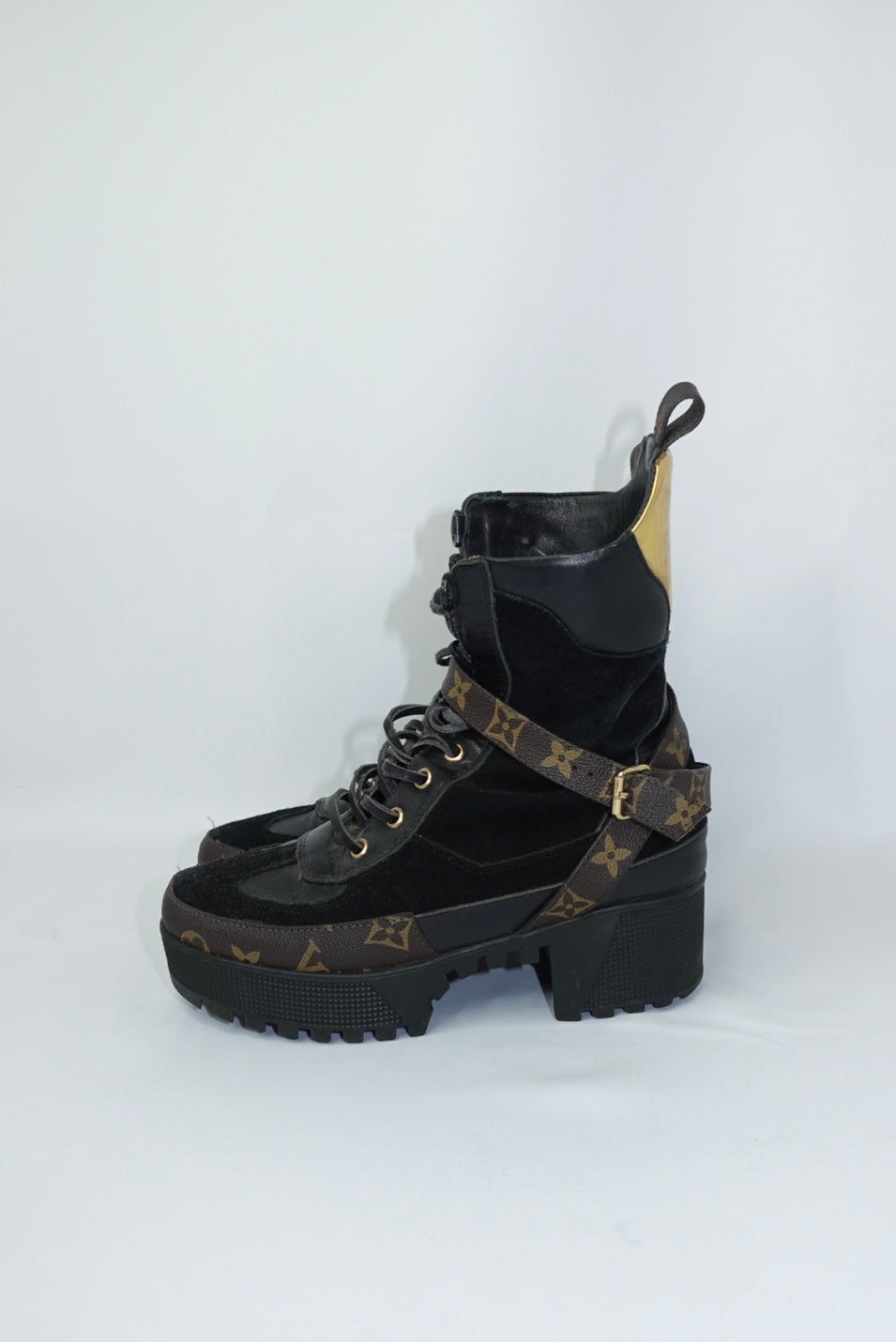Louis Vuitton Monogram Black Leather and Suede Combat Boots