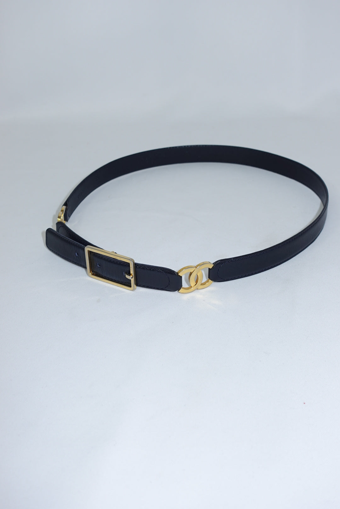 Chanel Navy Blue Leather CC Logo Vintage Belt