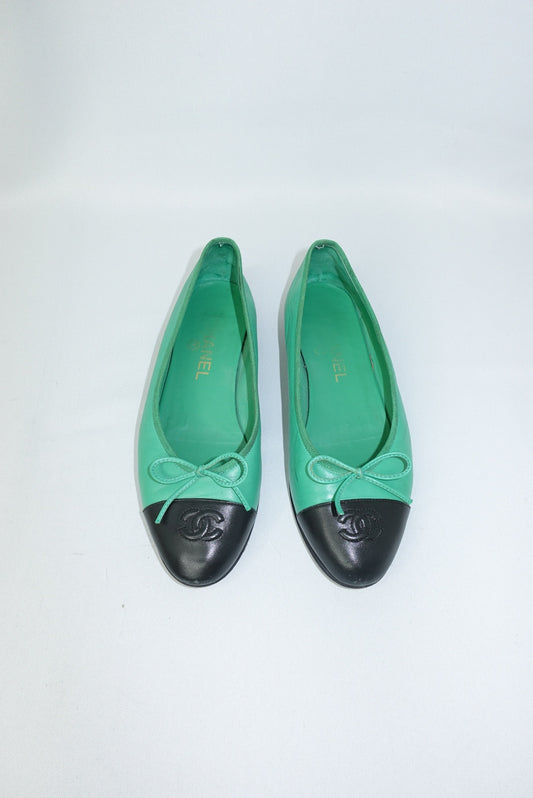 Chanel Vintage Green Ballet Flats 37.5