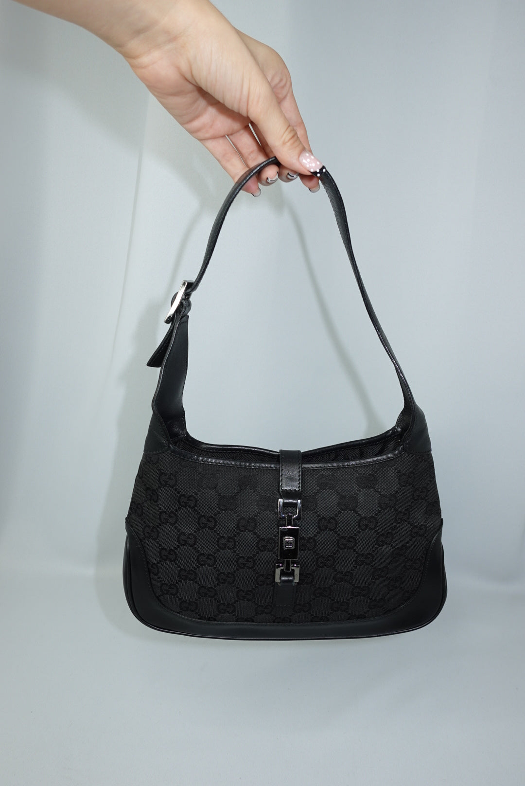 105. Gucci Mini Jackie Black Canvas Vintage Shoulder Bag