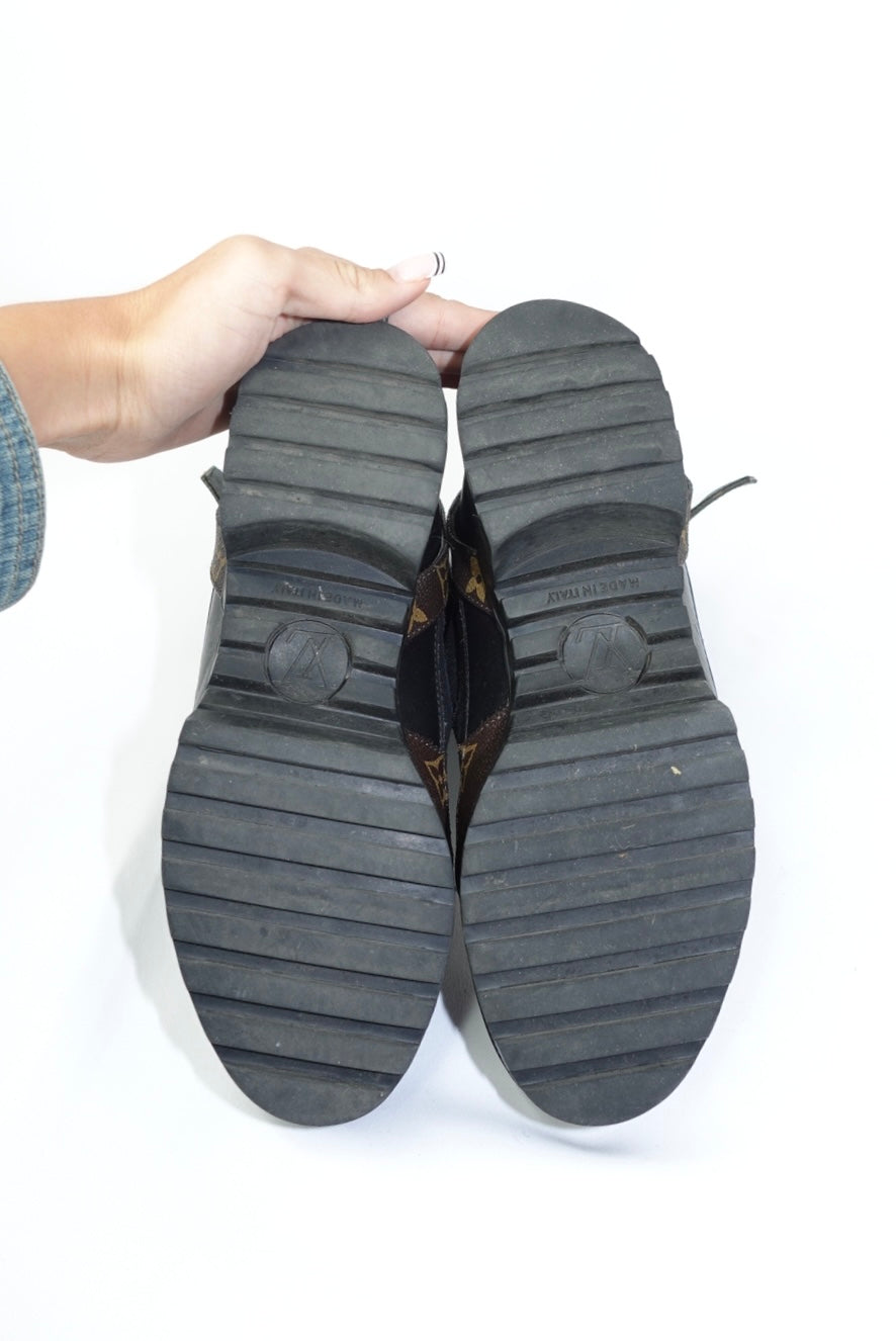 Louis Vuitton Monogram Black Leather and Suede Combat Boots