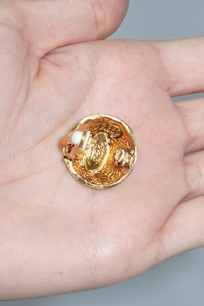 144. Chanel Vintage Clip Gold-Toned Round Logo Earrings