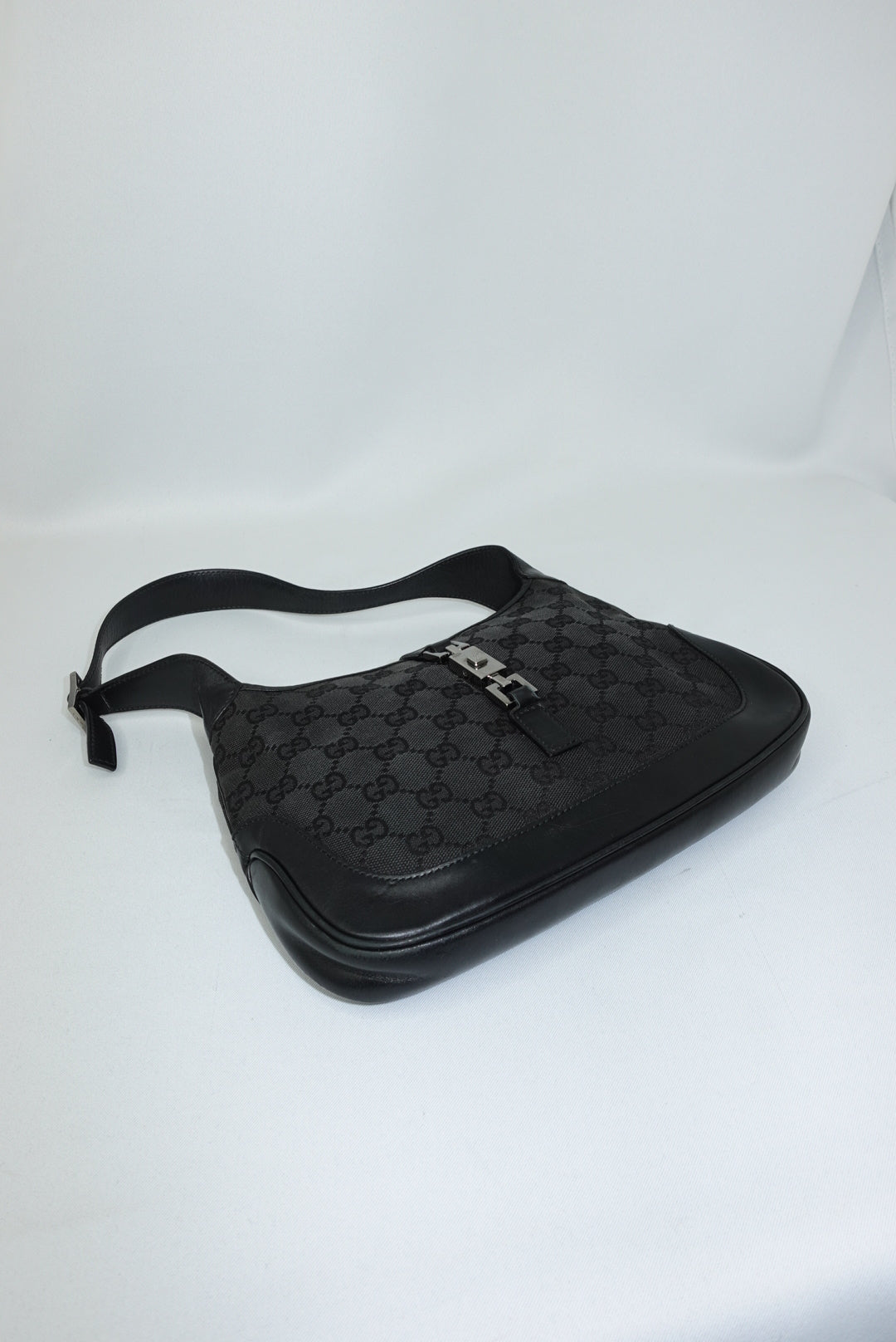 105. Gucci Mini Jackie Black Canvas Vintage Shoulder Bag