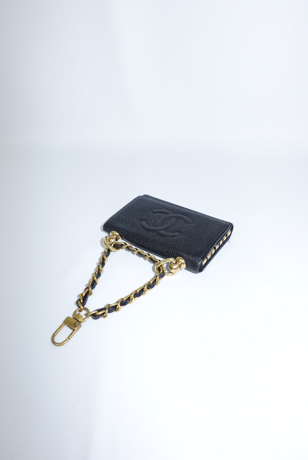 123. Re-Worked Chanel Mini Black Keyholder Caviar Leather W.O.C.