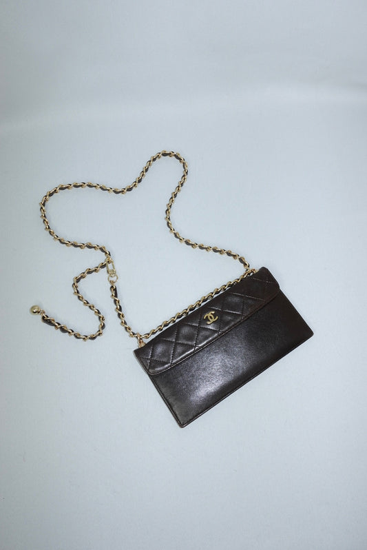 vintage chanel brown wallet with chain
