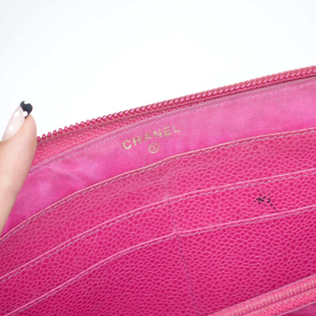 Chanel Re-Worked Zip Vintage CC Logo Hot Pink Vintage Wallet with Chain