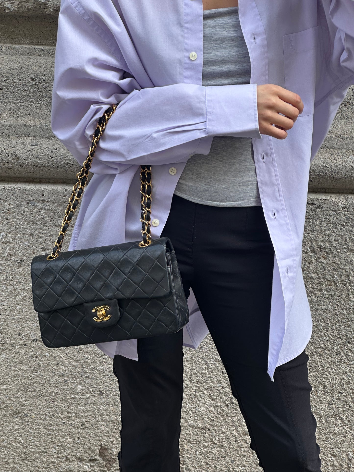 155. Chanel Vintage Timeless Classic 23 Double Flap Black Full Set