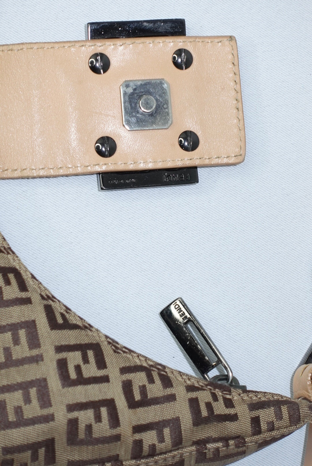 110. Fendi Zucchini Vintage Hobo Brown Canvas Monogram Croissant Bag