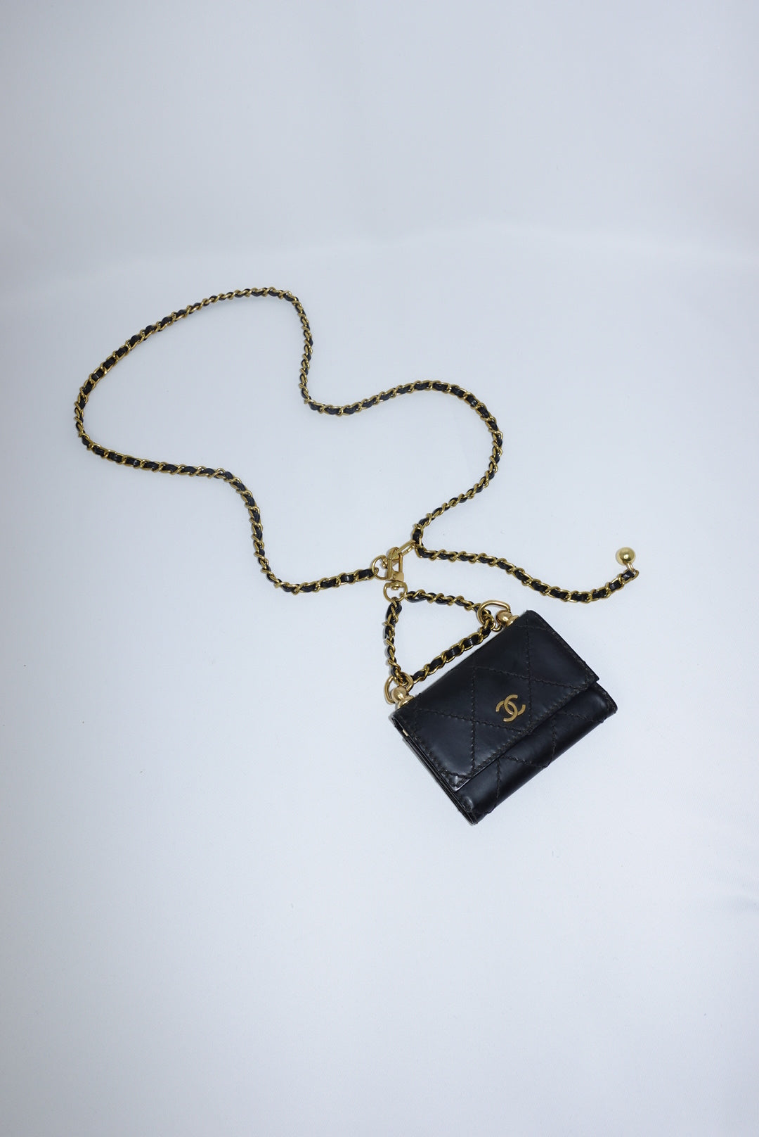 122. Re-Worked Chanel Timeless Mini Keychain Quilted Black Leather W.O.C.
