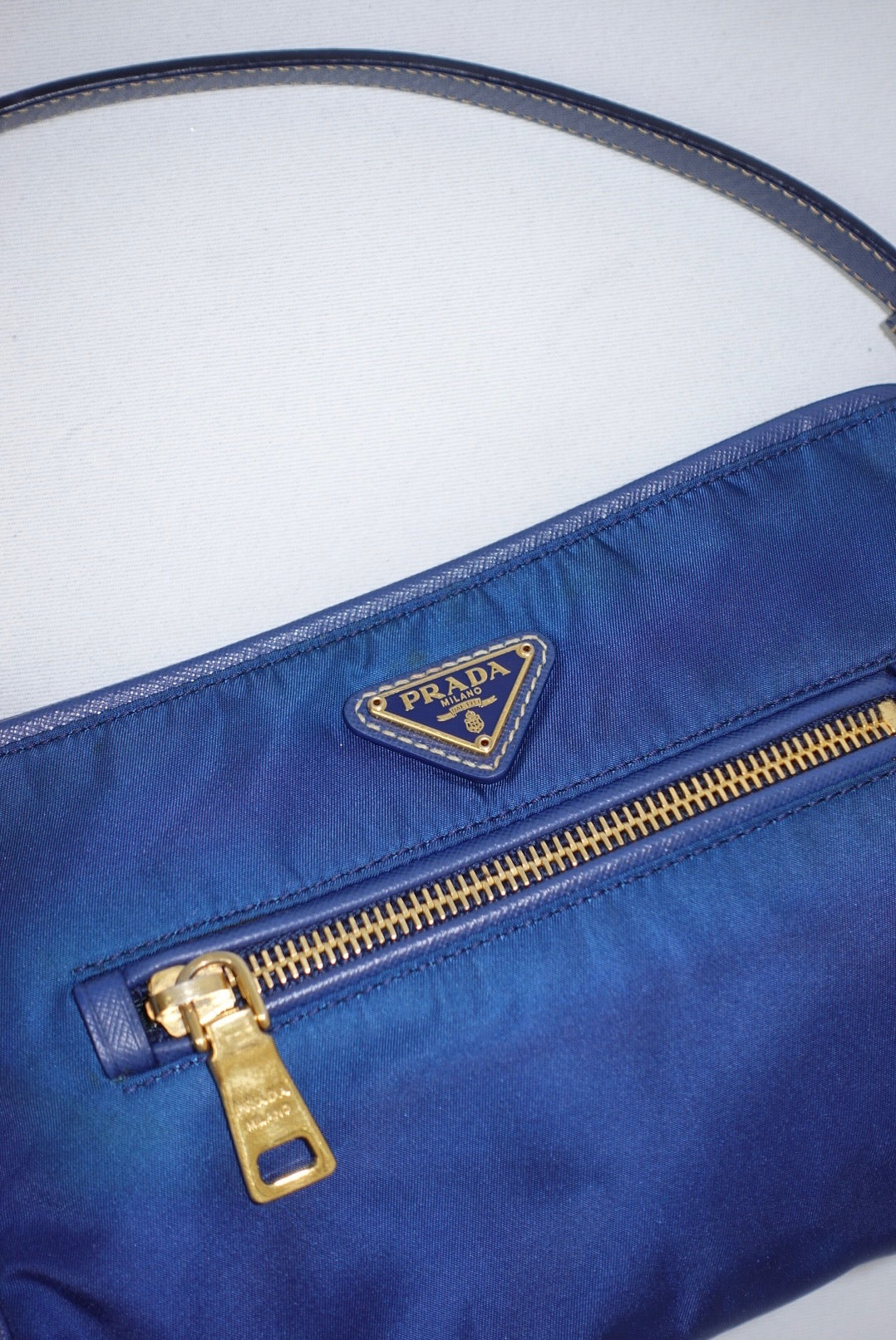 Prada Nylon Navy and Gold Shoulder Bag Y2K