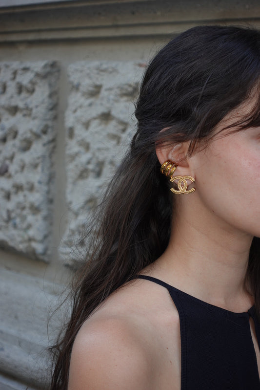 Chanel Vintage Gold CC Logo Clip Earrings