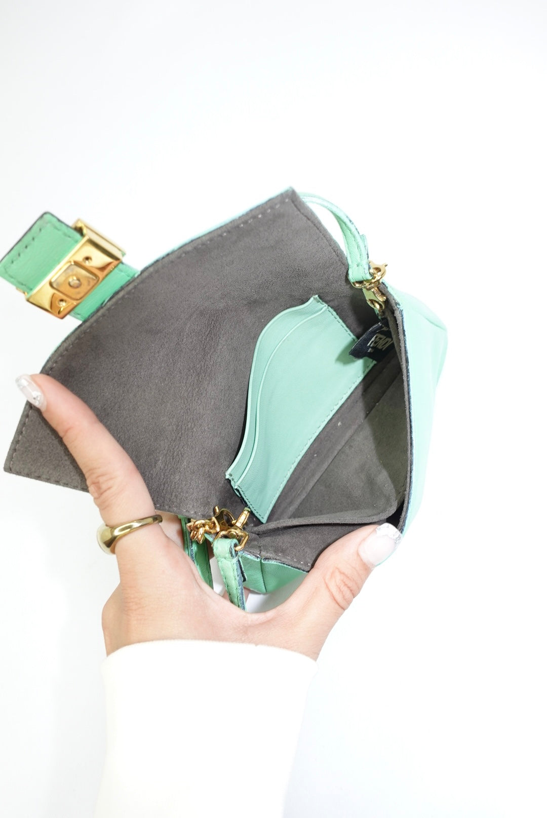 Fendi Neon Green Mini Baguette Crossbody FF Logo