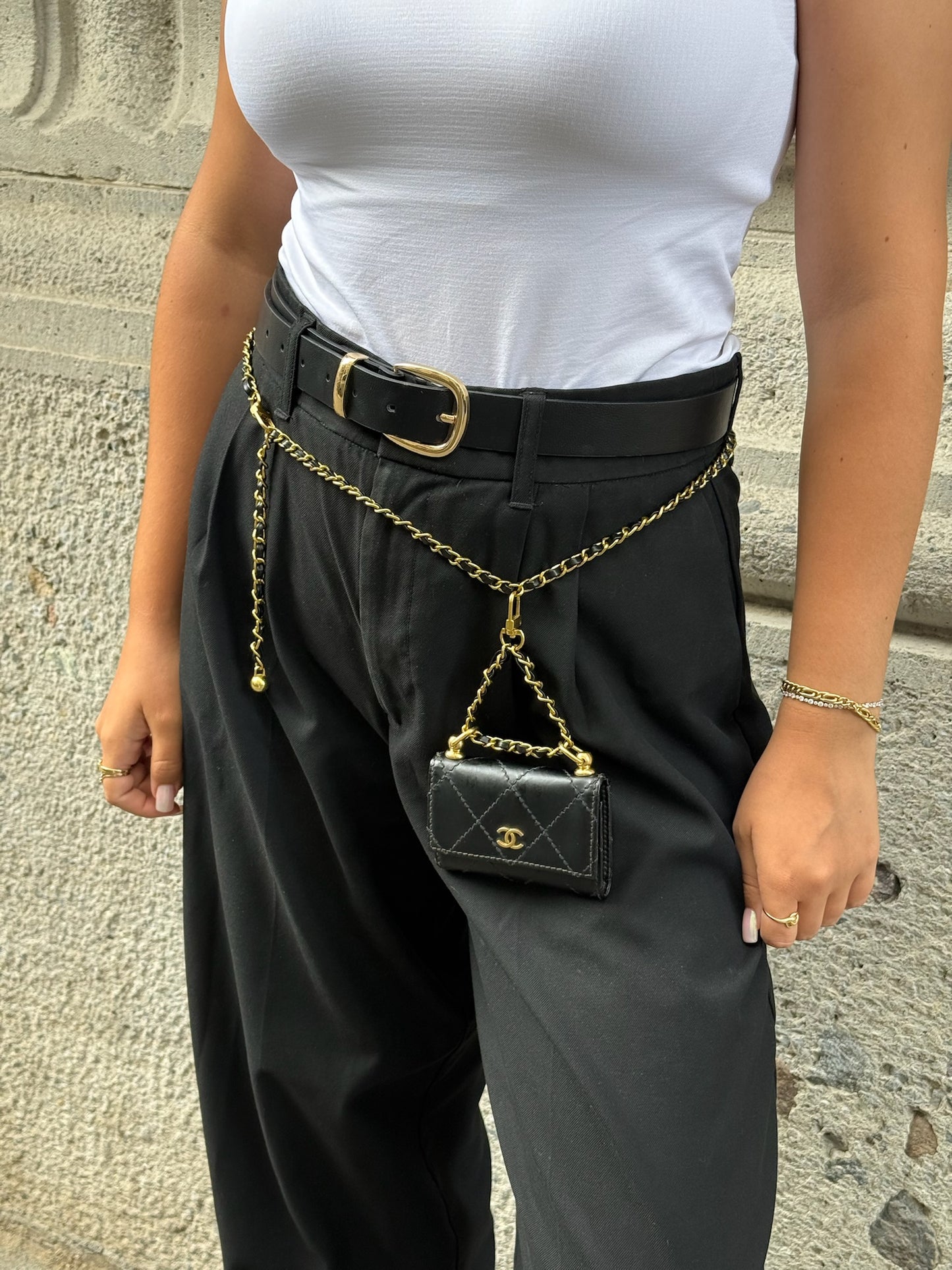 122. Re-Worked Chanel Timeless Mini Keychain Quilted Black Leather W.O.C.