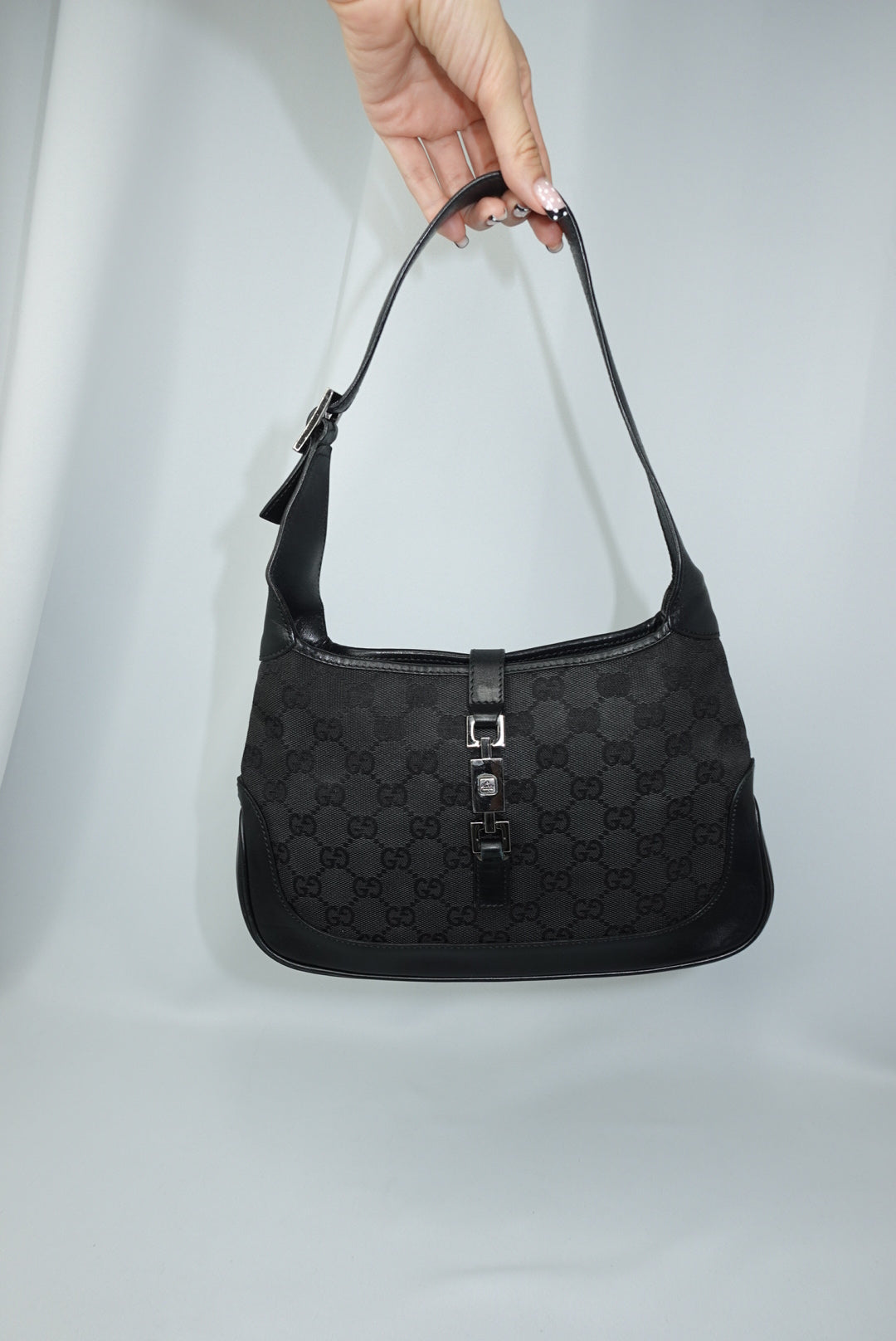 105. Gucci Mini Jackie Black Canvas Vintage Shoulder Bag