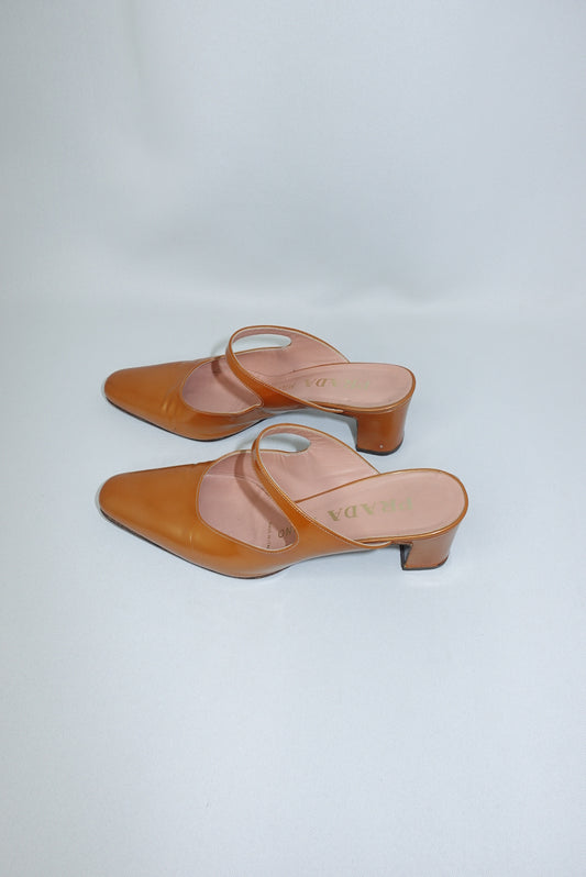 Prada Goldish Caramel Vintage Mary Jane Mules