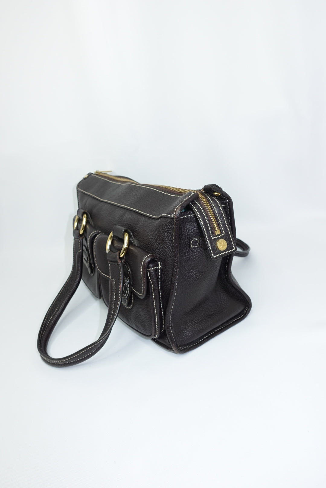 Cèline Vintage Dark Brown Leather Shoulder Bag