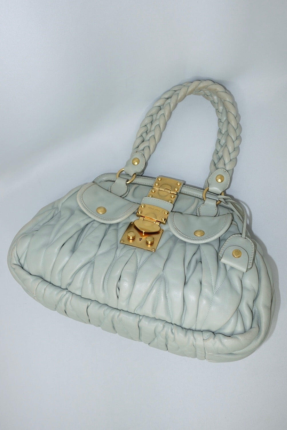 MIU MIU Vintage Coffer Sage Green Matelassé Bag
