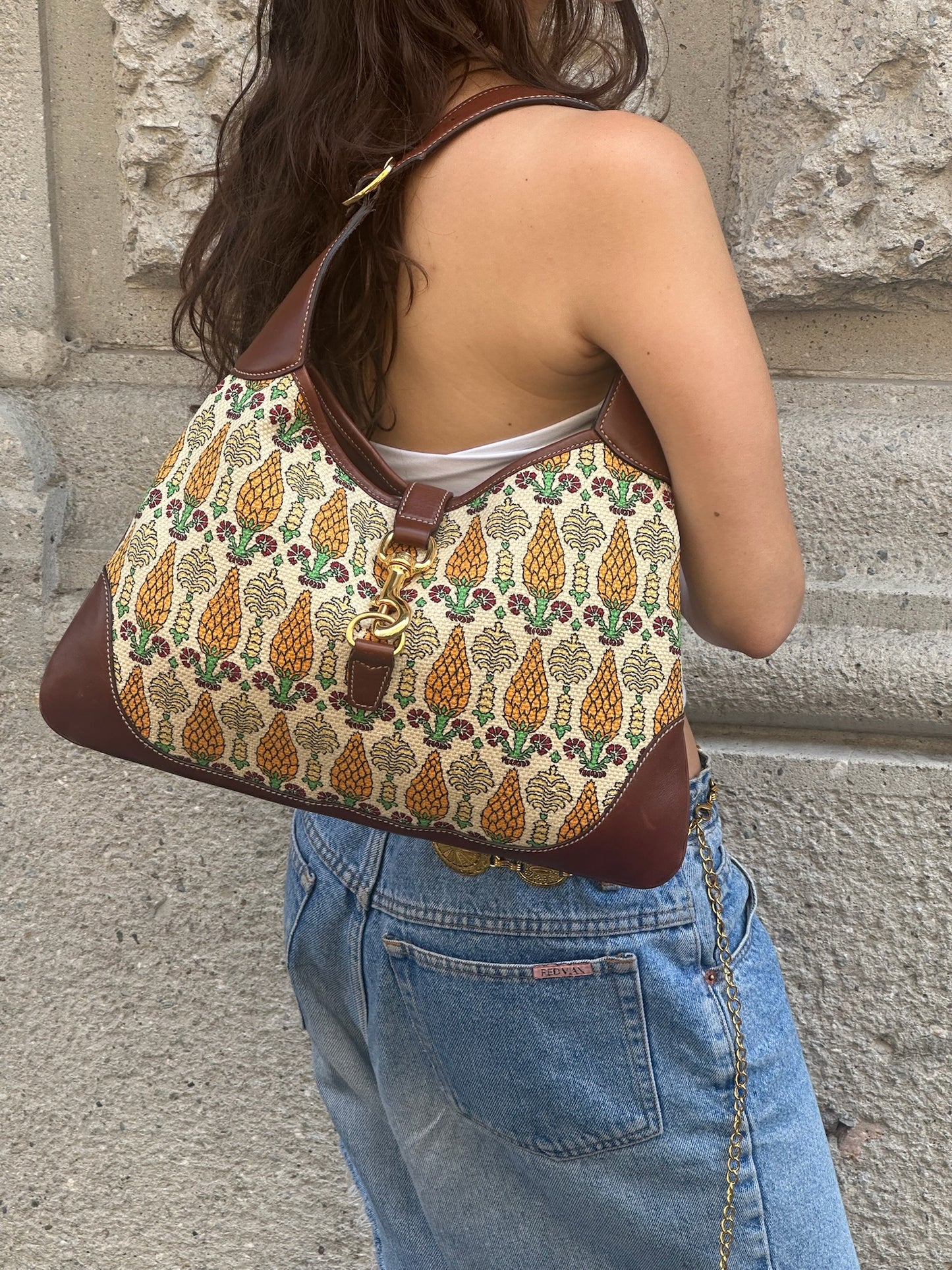Gucci Jackie Vintage Hobo Brown & Yellow Print Bag