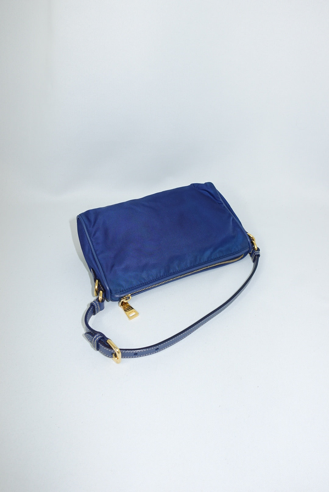 Prada Nylon Navy and Gold Shoulder Bag Y2K