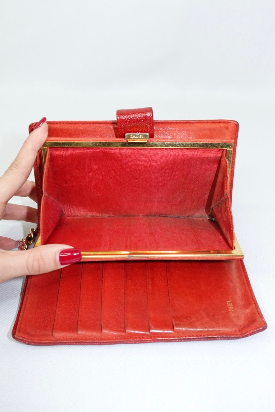 015. Re-Worked Chanel Red Bifold Vintage W.O.C