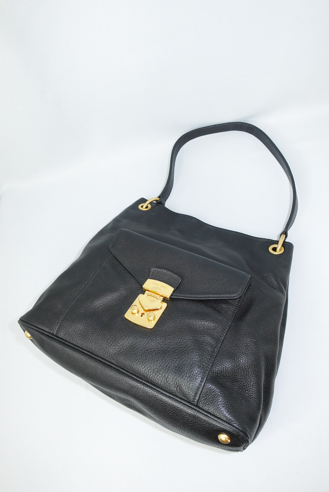 003. MIU MIU Vitello Phenix Front Pocket Tote Black Bag
