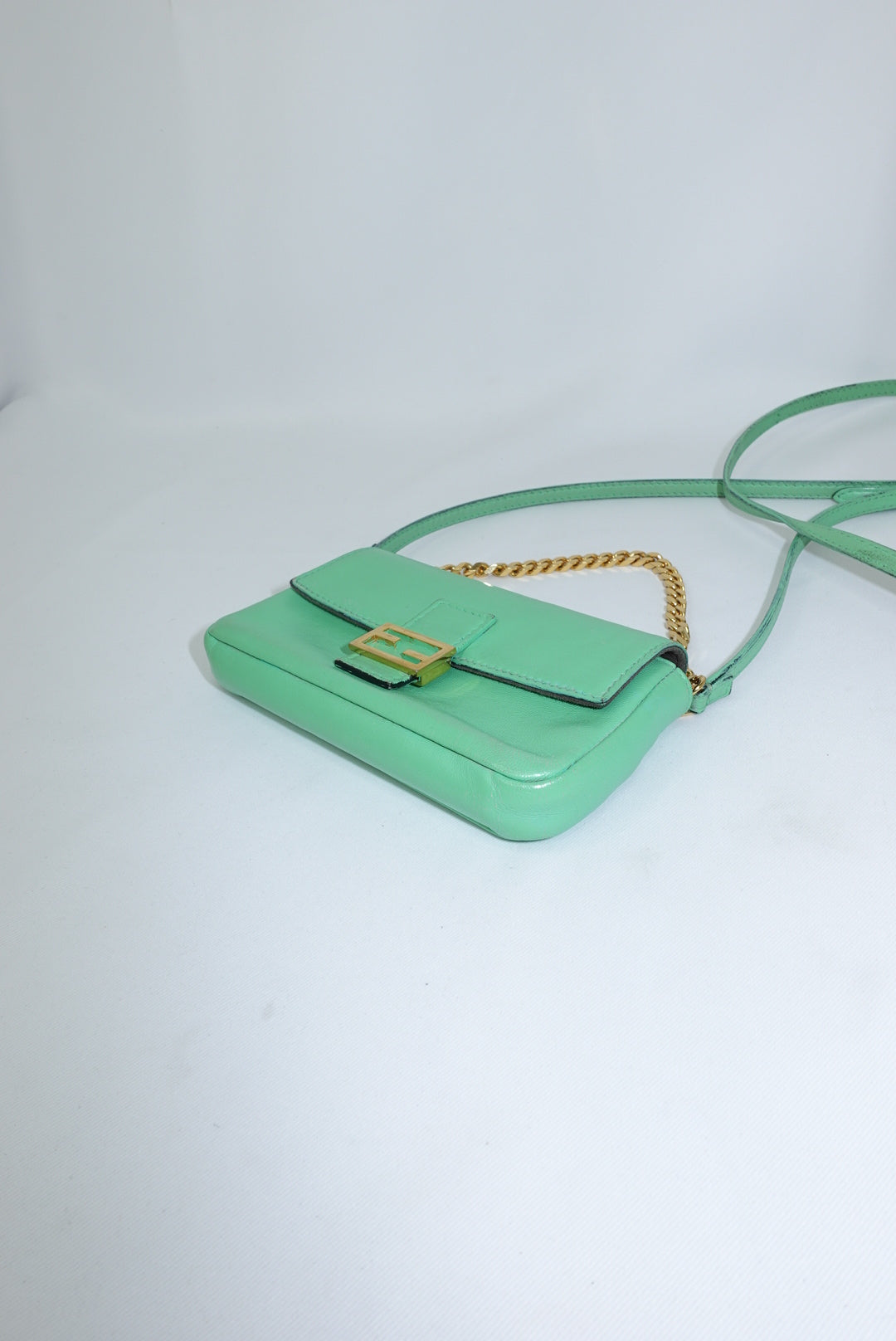 Fendi Neon Green Mini Baguette Crossbody FF Logo