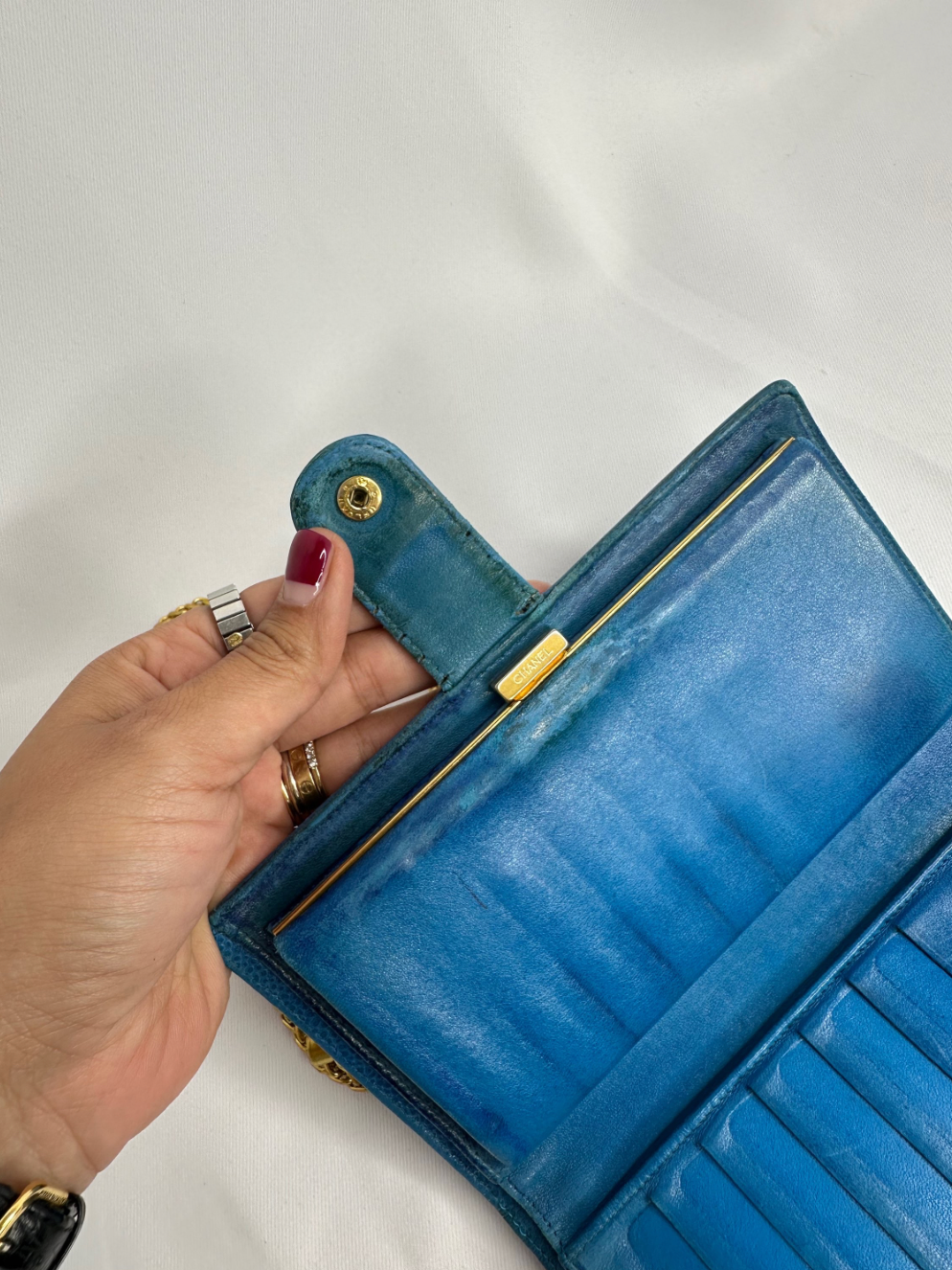163. Chanel Re-Worked Electric Blue CC Logo Bifold W.O.C.
