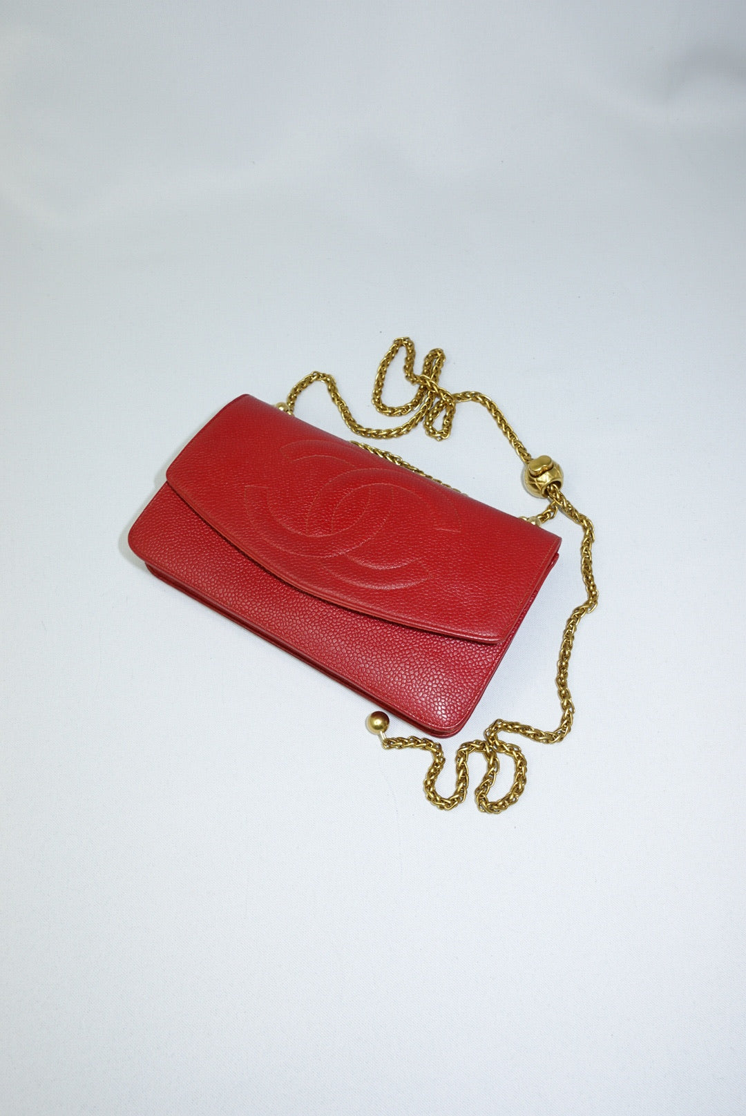 007.Re-Worked Chanel CC Flap Vintage W.O.C Red Grained Calfskin