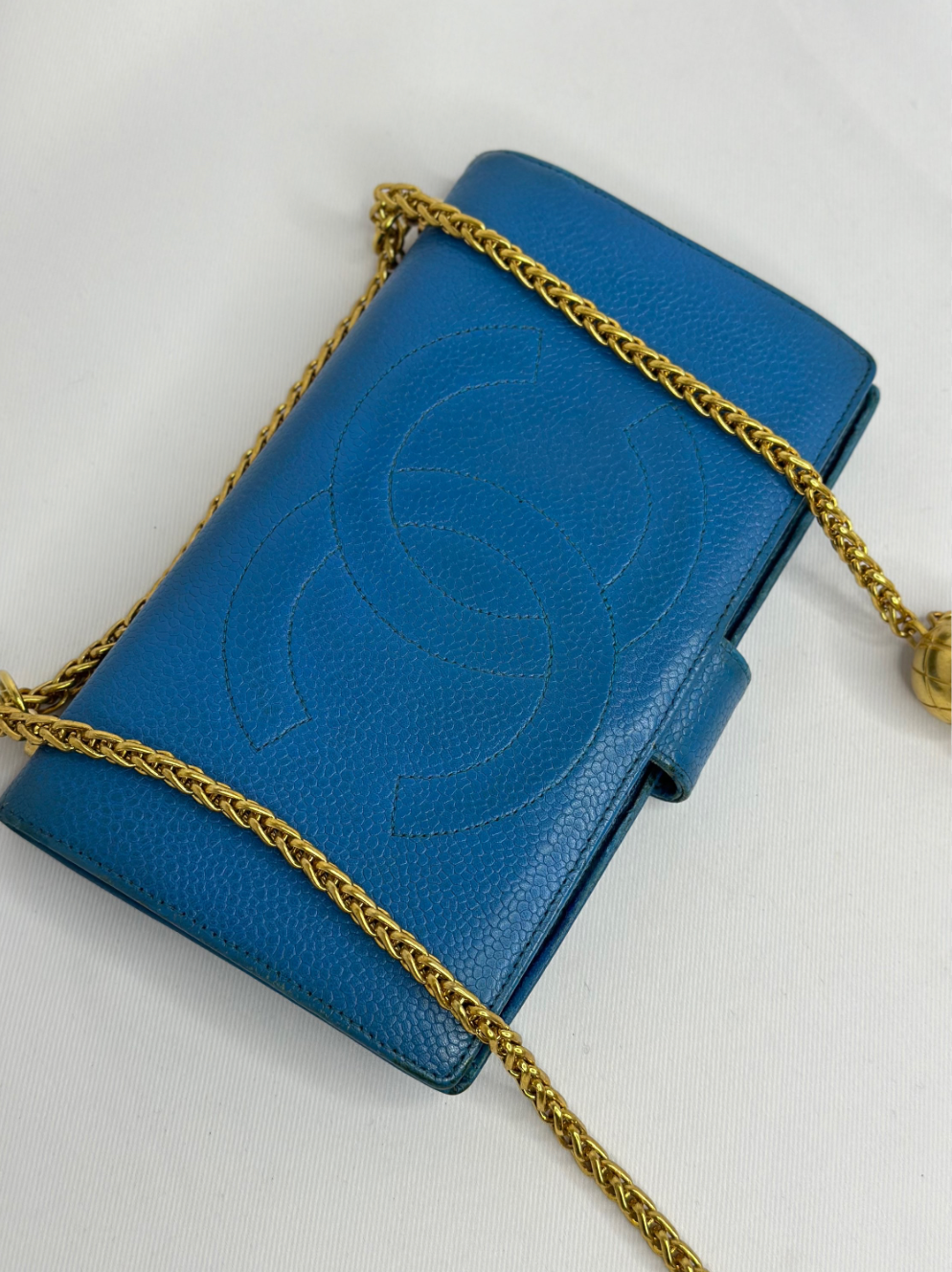 163. Chanel Re-Worked Electric Blue CC Logo Bifold W.O.C.