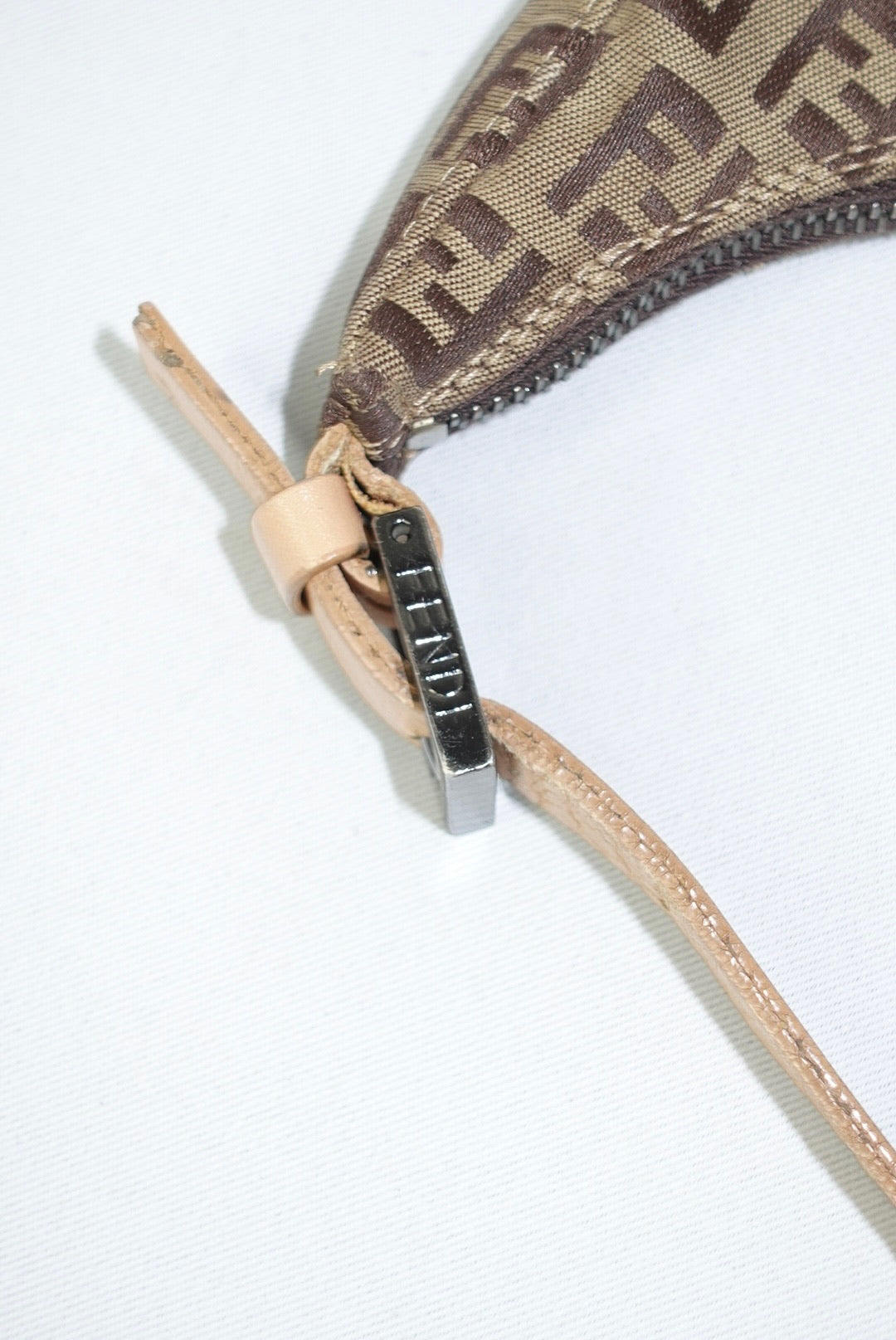 110. Fendi Zucchini Vintage Hobo Brown Canvas Monogram Croissant Bag