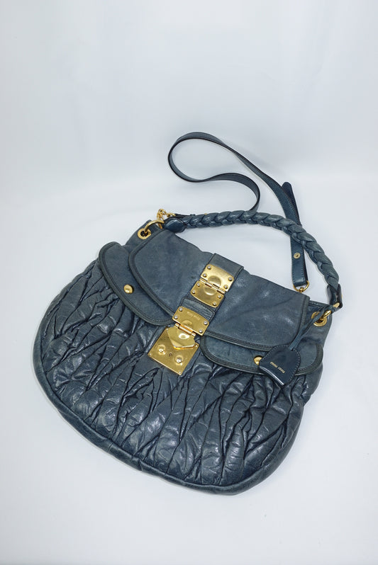 Miu Miu Steel Blue Coffer Shoulder Bag