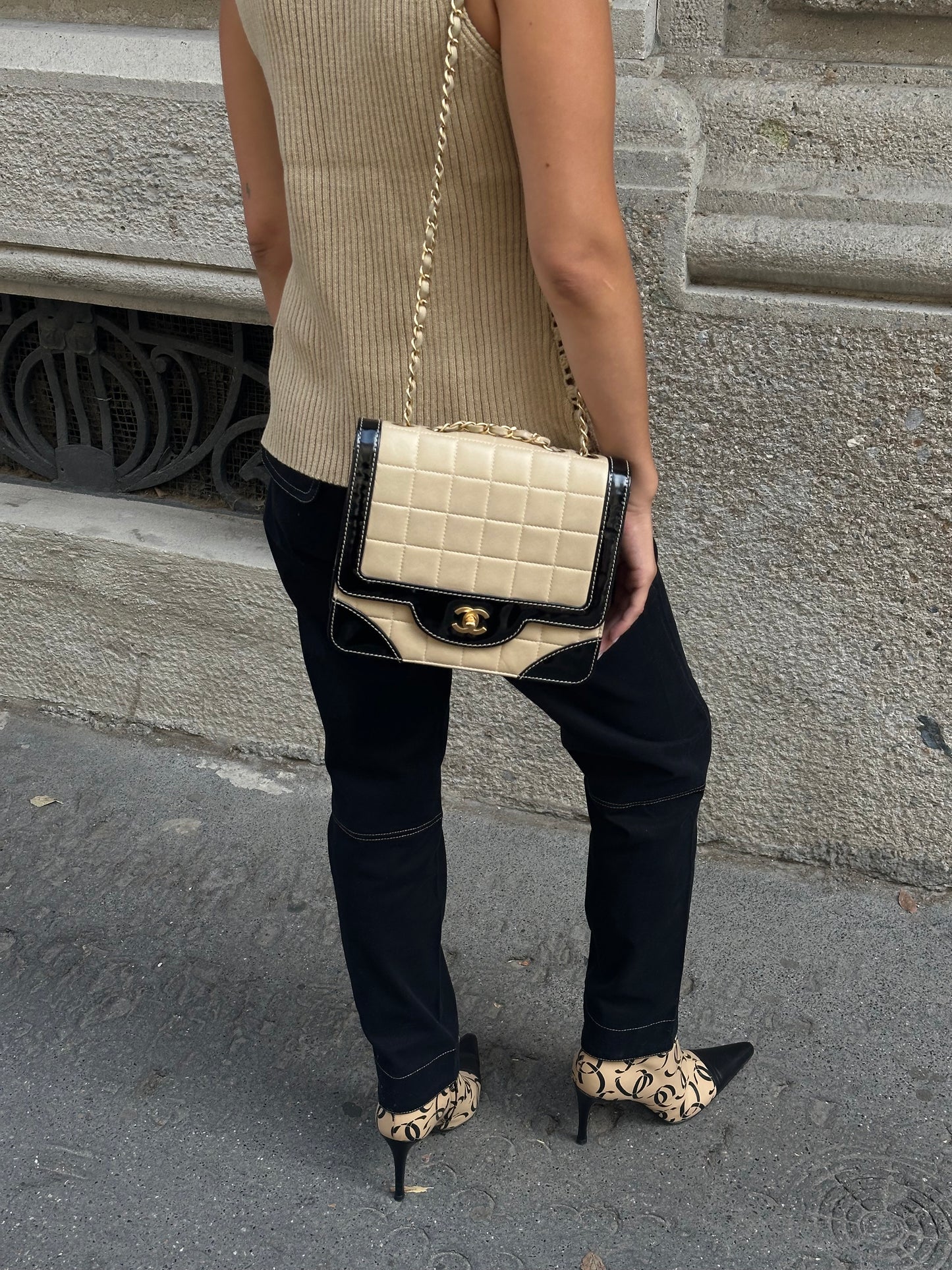 Chanel Vintage Timeless Classic Single Flap Black and Cream